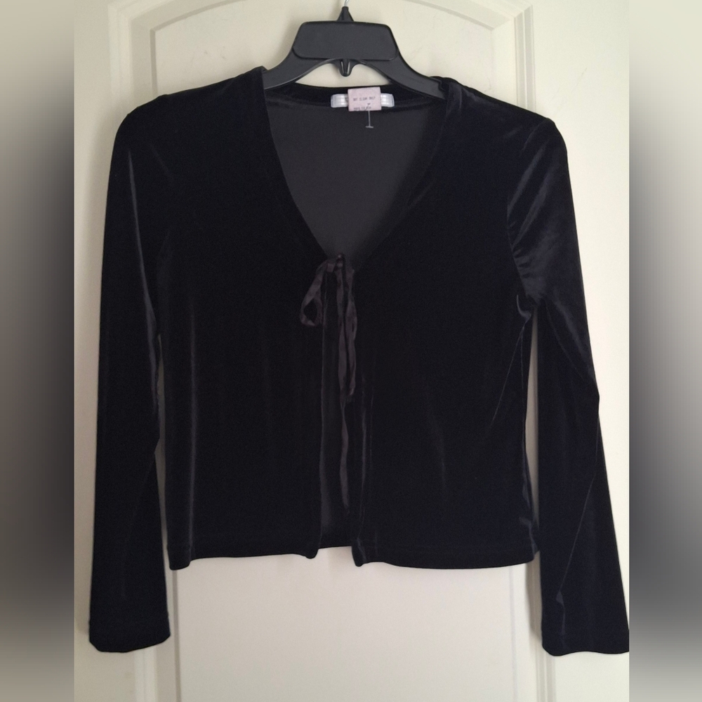 La Belle Womens cardigan size S black velvet vtg Y2k Whymsigoth holiday party